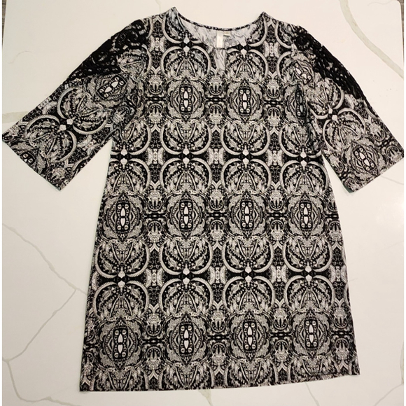 Tacera Black & White Print 3/4 Sleeve Embroidered Career Shift Dress Women's 2X - Picture 9 of 14